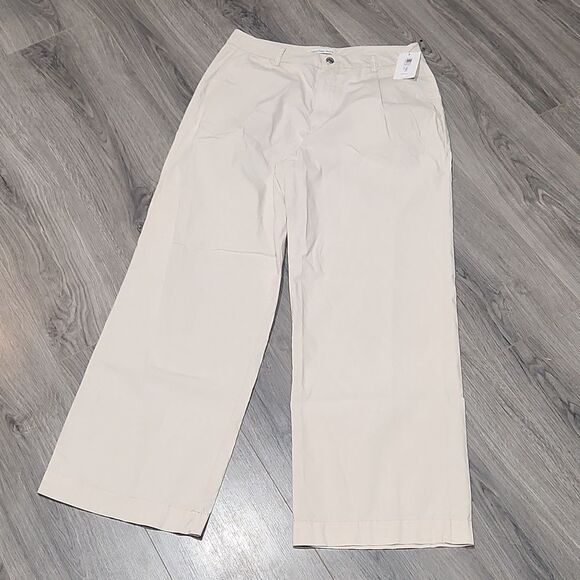 NWT Calvin Klein Chino Khaki Wide Leg Pleated High Waisted Trouser Pant - Picture 4 of 9